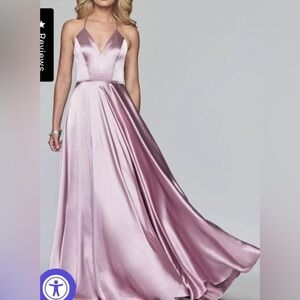 Faviana Lace Up Back Satin V Neck Grad Dress